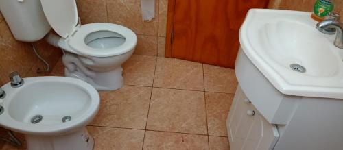 a bathroom with a toilet and a sink at DEPARTAMENTO BOLIVAR PLANTA BAJA in San Carlos de Bolívar