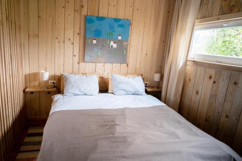 een slaapkamer met een bed met 2 kussens en een raam bij Apartments with a parking space Plaski, Velebit - 21935 in Plaški