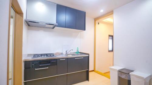 a kitchen with a sink and a stove top oven at Tokyo Ueno Expert Hotel in Tokyo