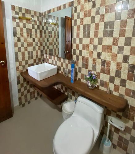 a bathroom with a toilet and a sink at Villa tolu in San Gil