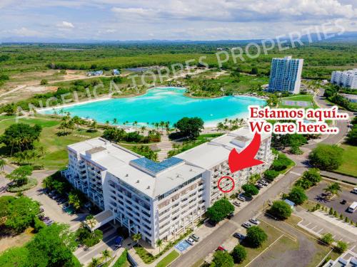 an aerial view of the apartment building at Hermoso estudio con vista al mar en el Town Center de Playa Blanca Panamá in Río Hato