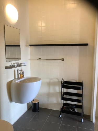 a bathroom with a sink and a mirror at Villa San Sebastian Curaçao in Fontein