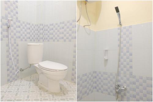 two pictures of a bathroom with a toilet and a shower at SUPER OYO 1468 SM House in Malang