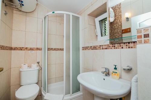 a bathroom with a toilet and a sink and a shower at Holiday Home Amanda Hollick in Kotor