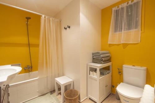 ein Badezimmer mit einem weißen WC und einem Waschbecken in der Unterkunft Vall de Lord in San Lorenzo de Morunys