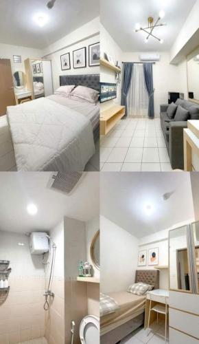 a collage of four pictures of a bedroom at Room 37 in Bodjongnangka