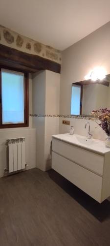 a bathroom with a sink and a mirror at MUNTTEIGOIKO in Legazpia