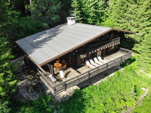 an overhead view of a house in the woods at Chalet Krystal in Les Carroz d'Araches