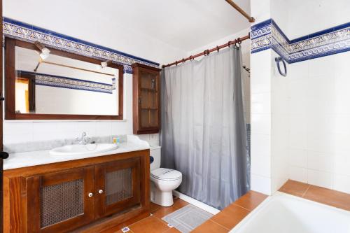 a bathroom with a sink and a toilet and a shower at Casa Argelia in Vilaflor