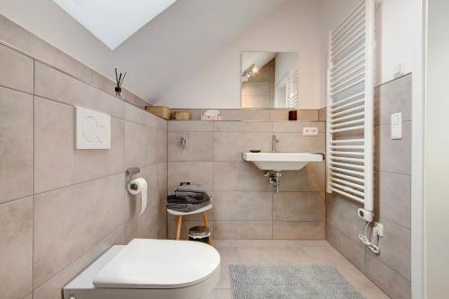 a bathroom with a toilet and a sink at Dachstudio am Donau Rad Weg in Tegernheim