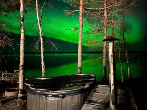 an image of a green sky with trees and a tub at Holiday Home Vanttausranta by Interhome in Oikarainen