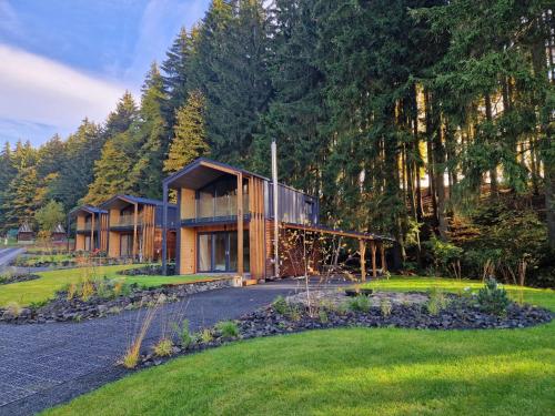 a house in the middle of a forest at Chalet Luxe Timber Lodge & Relaxing Bath by Interhome in Mladé Buky