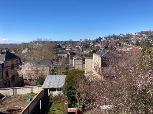 uitzicht op een stad met gebouwen en bomen bij Terra's room in Rouen