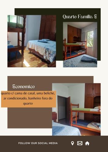 un collage de photos d'une chambre avec un lit dans l'établissement American Hostel, à Joinville