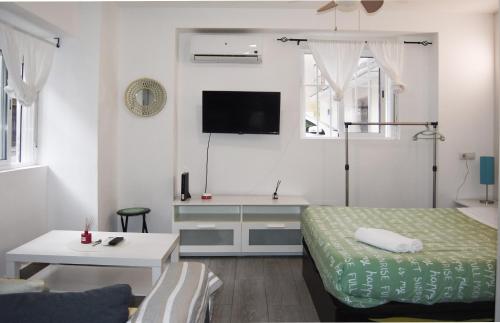 a bedroom with a bed and a tv on the wall at LOFTS ARENAL in Madrid