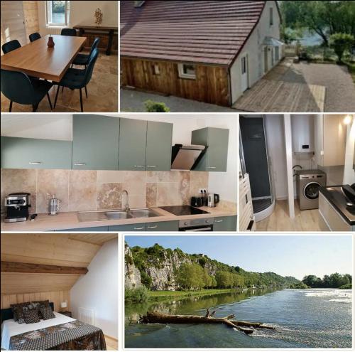 a collage of pictures of a house and a river at L'Alcôve des Falaises in Rochefort-sur-Nenon