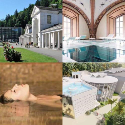 un collage de photos d'une maison et d'une piscine dans l'établissement Le Paradou, à Luchon