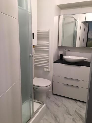 un bagno bianco con un water e un lavandino di Appartement Touquet 's Times a Le Touquet-Paris-Plage