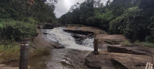 a waterfall on the side of a river at Munnar Village Homes in Munnar