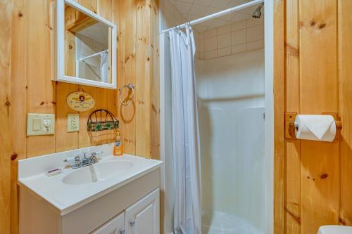 威爾明頓的住宿－Secluded Wilmington Retreat about 4 Mi to Mount Snow，浴室配有白色水槽和淋浴。