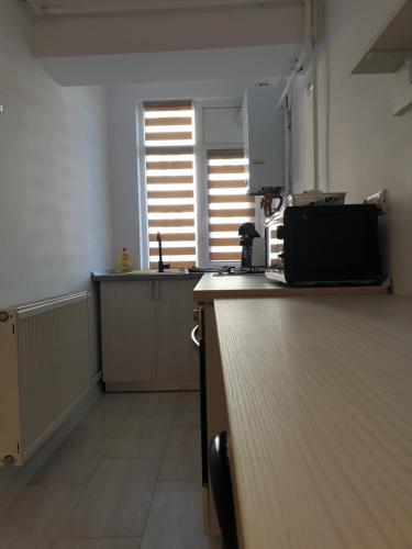 a kitchen with a counter top in a room at Zen Studio Onesti in Onești