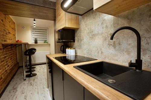 una cucina con un lavello e un piano di lavoro di LOFTY CHOPINA a Bydgoszcz