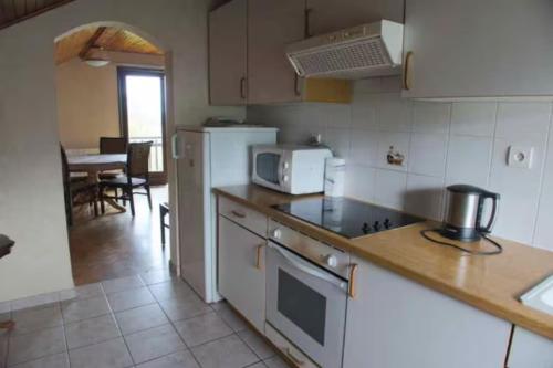 een keuken met een koelkast en een fornuis top oven bij Cosmic Latte in Divonne-les-Bains