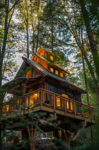 a tree house in the middle of the forest at Enchanted Evergreen in Coffeyville