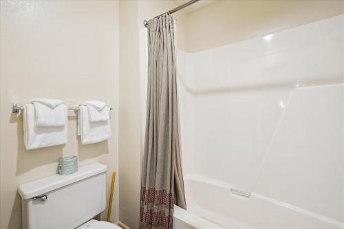 a bathroom with a white toilet and a shower at Cedarbrook Deluxe Two Bedroom Suite with outdoor heated pool 10304 in Killington