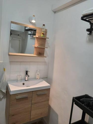 une salle de bain avec un lavabo et un miroir dans l'établissement Logement au coeur de Marseille, le Stassi, à Marseille