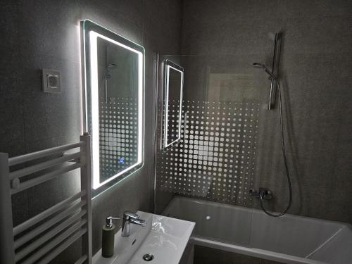 a bathroom with a tub and a sink and a shower at Apartman Britt in Zagreb