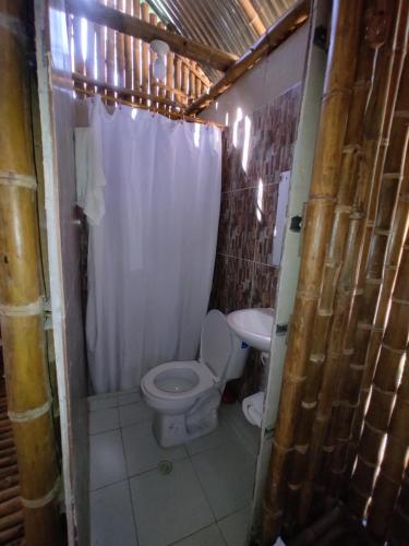 a small bathroom with a toilet and a sink at Balneario el paraíso in Puerto Triunfo
