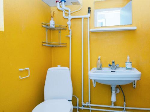 a bathroom with a white toilet and a sink at Two-Bedroom Holiday home in Ans By 2 in Ans