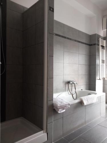 a bathroom with a bath tub and a shower at Il Brindisi di C & C Castelli Romani in Pomezia