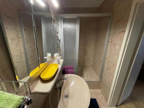 een badkamer met een wastafel en een douche bij Steinhagen in Daun