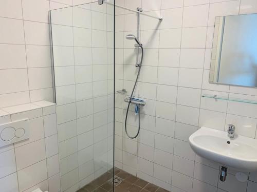 a bathroom with a shower and a sink at Trompstraat Eindhoven in Eindhoven