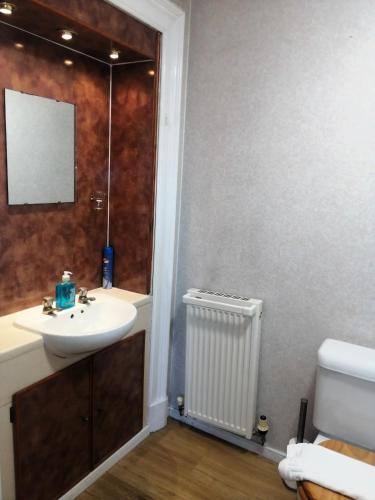 a bathroom with a sink and a mirror at Corstorphine Lodge Hotel in Edinburgh