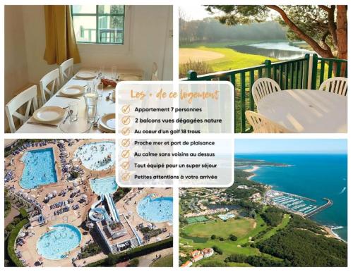 un collage de photos d'une table avec vue sur l'océan dans l'établissement 