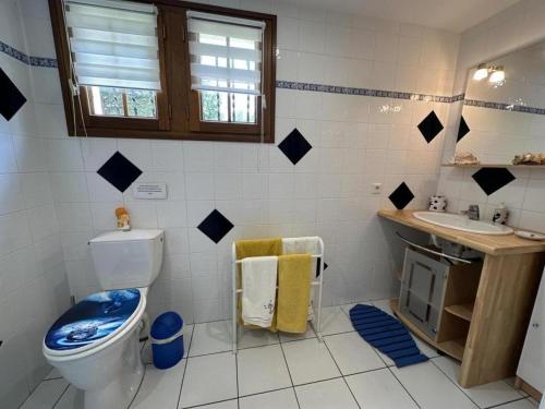a bathroom with a toilet and a sink at Perron- in Arengosse