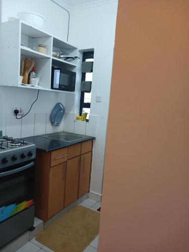 a small kitchen with a stove and a sink at HavenlyView Airbnb in Nairobi