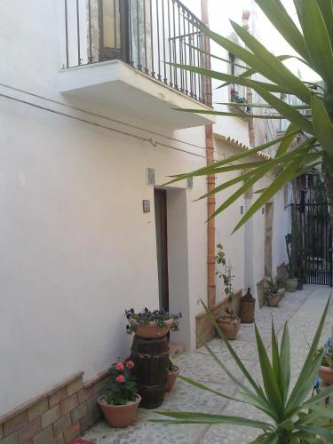 a courtyard with potted plants and a balcony at B&b Lemon Garden in Sciacca