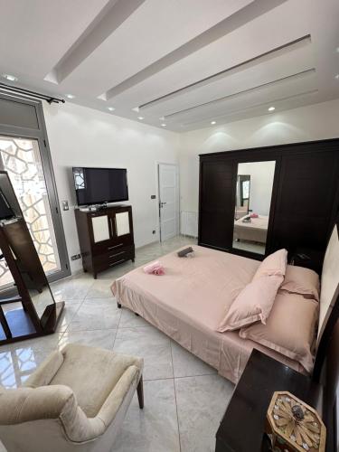 1 dormitorio con 1 cama grande y TV en maison luxe à HYDRA F6, en Argel
