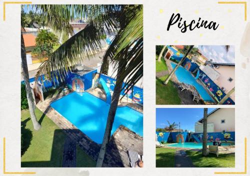 uma colagem de fotos de um parque aquático em Hostel Recanto Peruíbe em Peruíbe