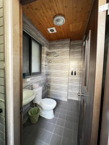 a bathroom with a toilet and a sink at 好客行館 in Donggang
