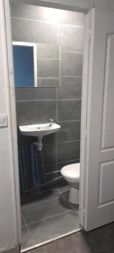 a bathroom with a sink and a toilet at Hôtel des Andelys in Paris