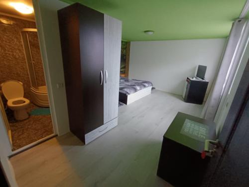 Habitación con 1 dormitorio con 1 cama y armario en Vila Adelina en Buşteni