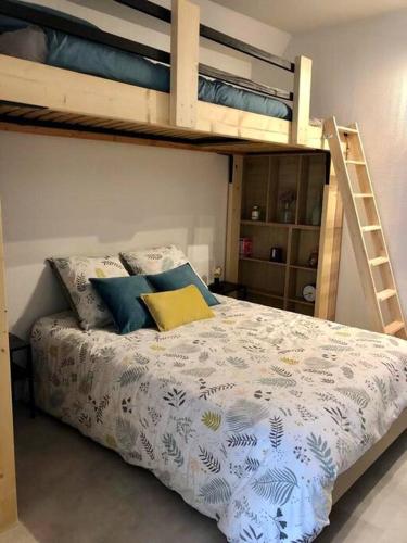 une chambre avec un lit superposé et une échelle dans l'établissement LE GARENGEOT 2 -WIFi-CENTRE VILLE, à Vitré