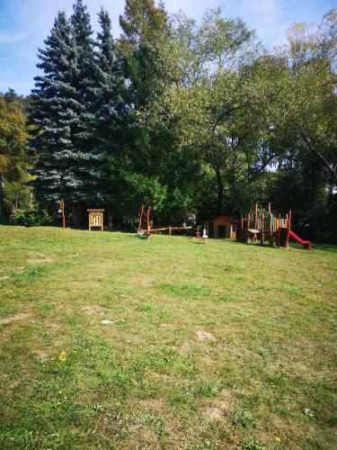 a park with a playground in a field with trees at Apartmán U vody in Županovice