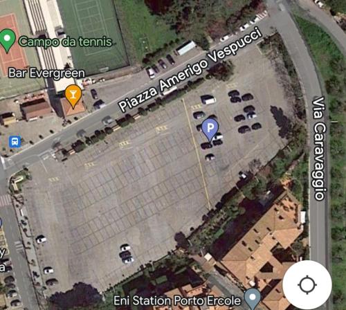 an overhead view of a parking lot with a map at B&B Marina House Porto Ercole in Porto Ercole