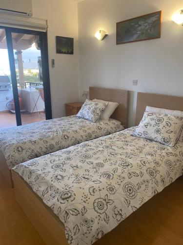 a bedroom with two beds in a room at Paul and Maria Sea View Apartment in Polis Chrysochous